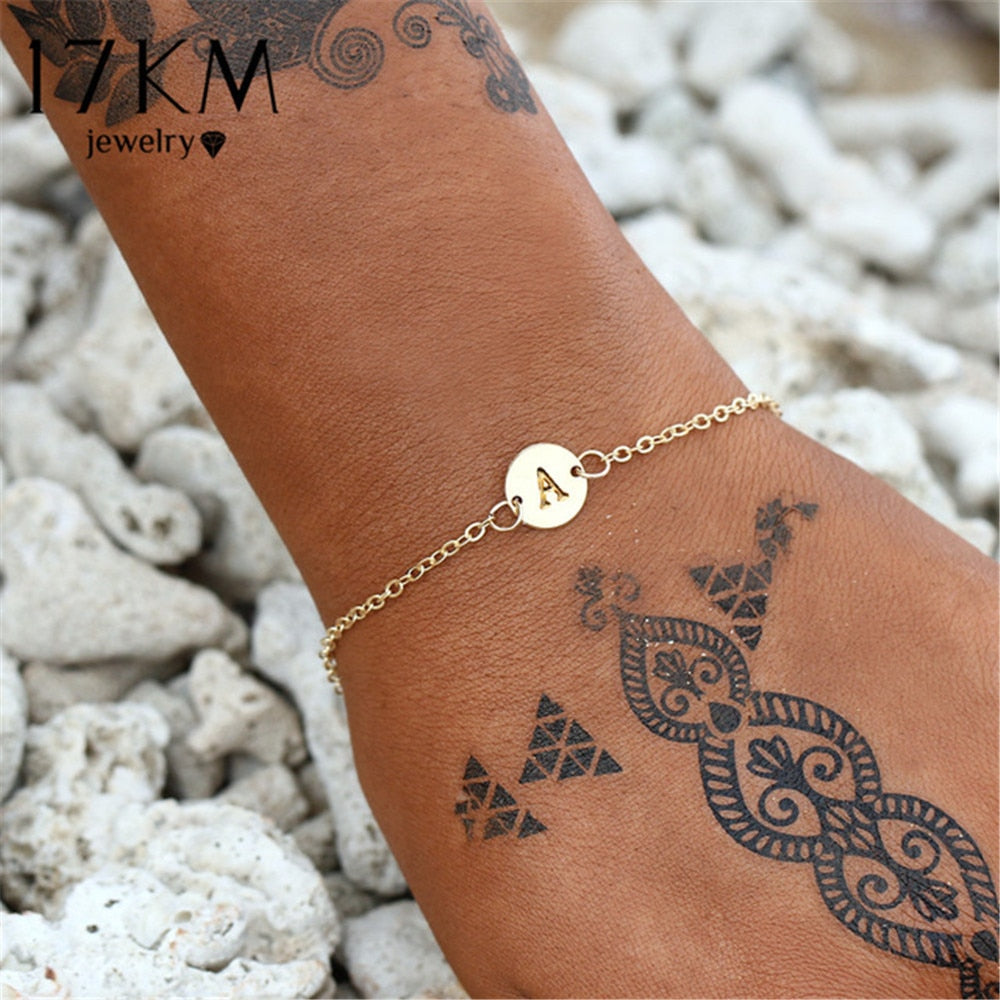 17KM Fashion Gold Color Letter Bracelet & Bangle For Women Simple Adjustable Name Bracelets Pulseras Mujer Jewelry Party Gifts